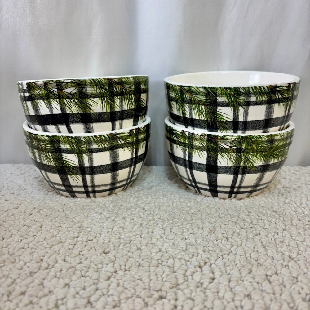 Robert Stanley Home Collection SM Dessert Bowls Evergreen Plaid Winter Lot of 4